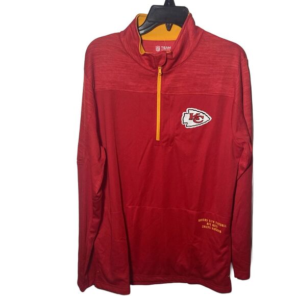 MEN'S NFL Kansas City Chiefs Red 1/4 ZIP Fanatics Licensed Large Lightweight - Picture 3 of 7
